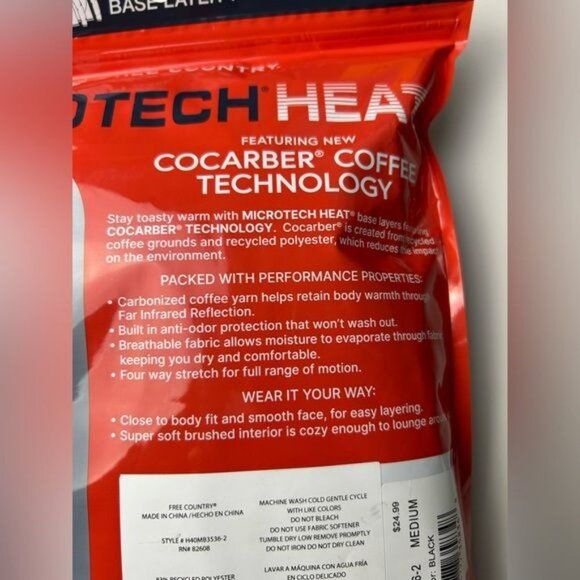 Free Country Men's Base Layer Top Micotech Heat Black M ” NEW “ - Picture 3 of 6